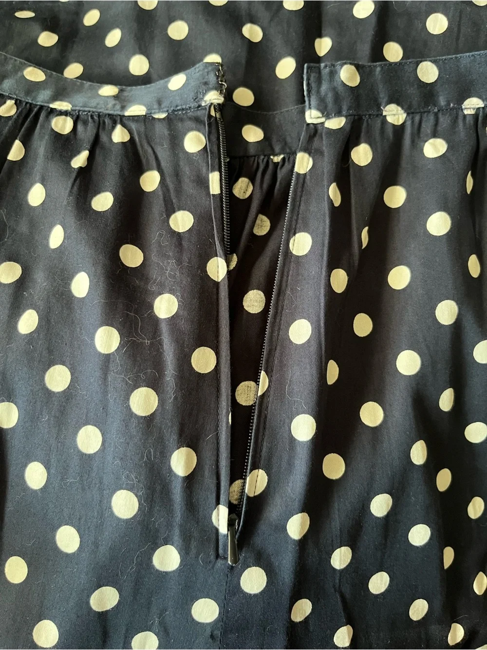Celine Navy A-Line Skirt with White Polka Dots